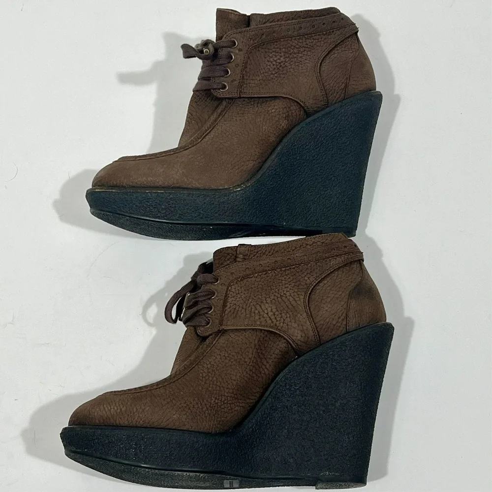 Burberry Prorsum Brown Leather Platform Wedge Booties Women's Size EU 37.5 US 7 - Picture 10 of 14